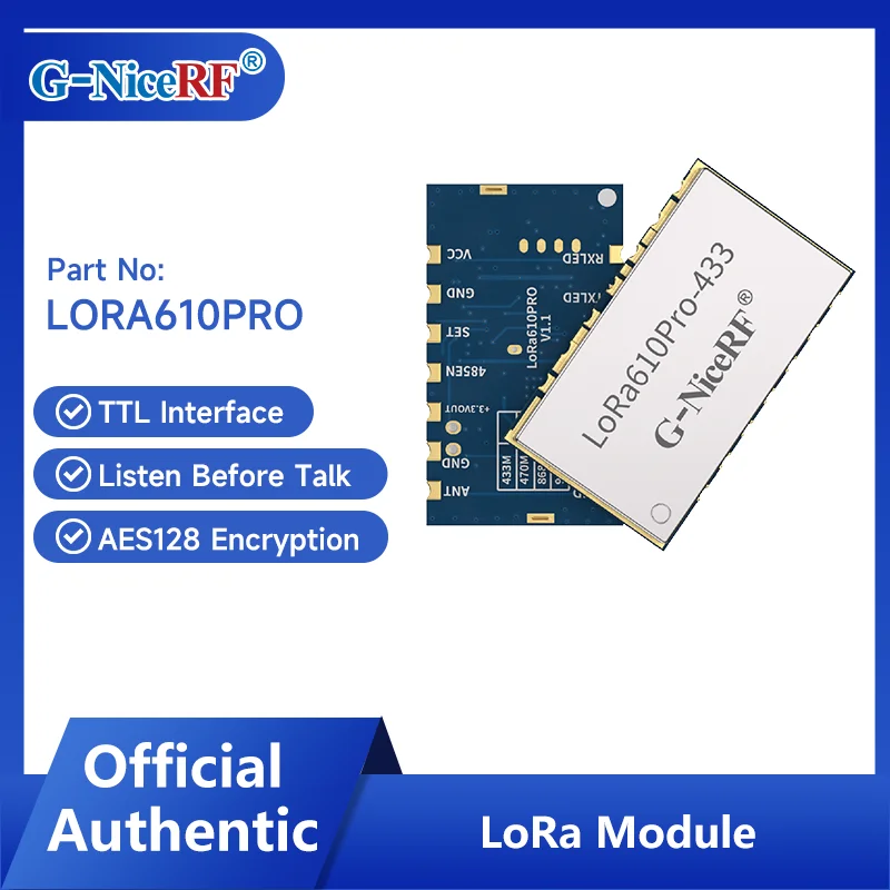

G-NiceRF | 2 PCS LORA610PRO 100mW Embedded Small Size UART LoRa Module KC Certification Mesh NetWork & AES128 Encryption
