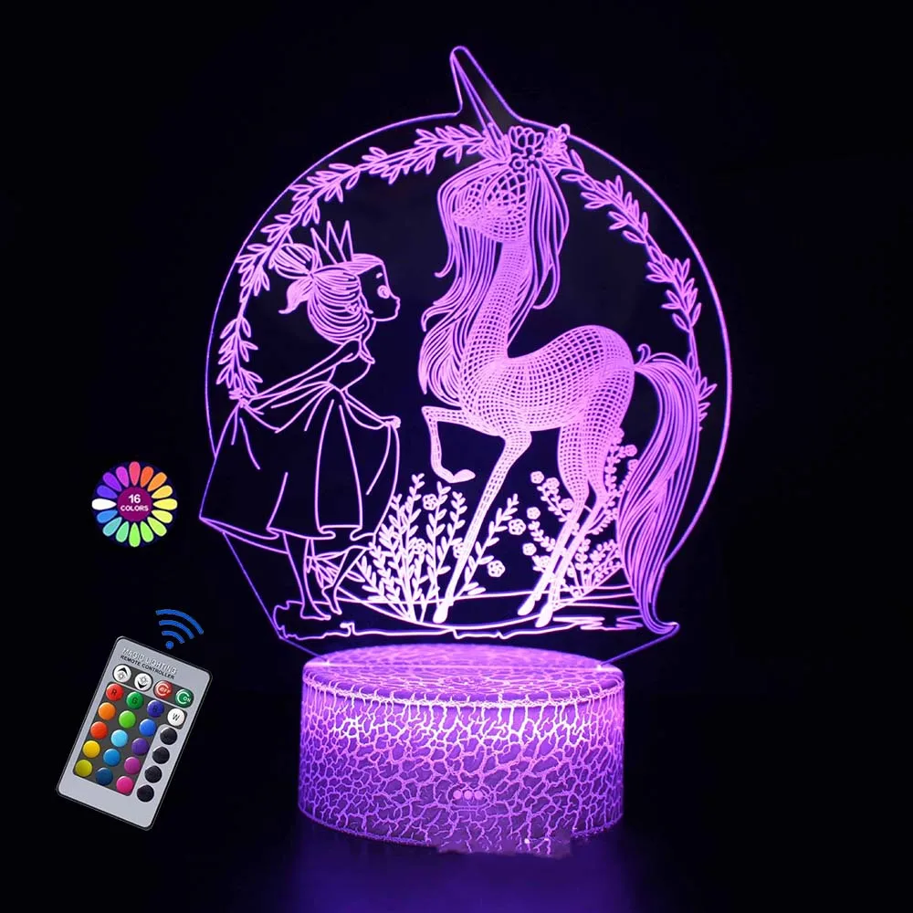 Unicorn Night Light for Kids 3D Night Lamp 16 Colors Changes with Remote Control Room Decor Valentine\'s Day for Children Girls