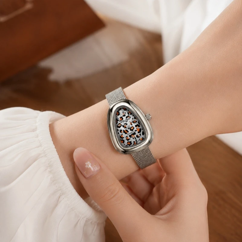 Light Luxury Leopard Pattern Women Watch Fashion Metal Mesh Band Quartz Watches for Woman Elegant Ladies Jewelry Clock Gift