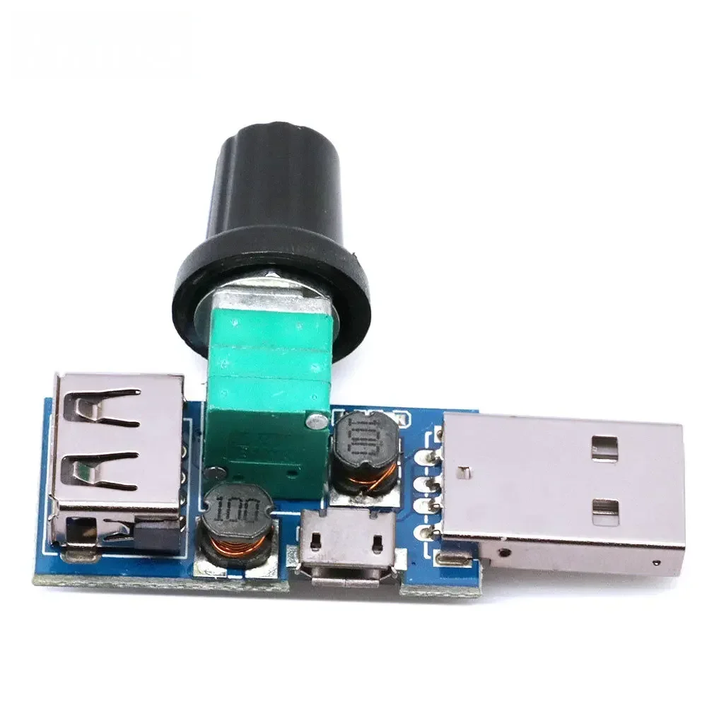 

Adjustable USB Fan Speed Controller – 5V to 12V Stepless Governor Module with Male/Female USB Type-A Adapters