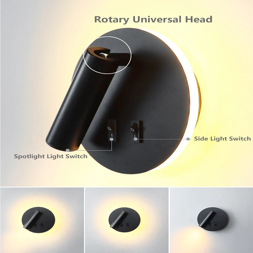 

Светодиодные настенные светильники Прикроватные светильники для чтения Современные круглые квадратные настенные светильники 12 Вт с прожектором для отеля Спальня Внутренние домашние светильники