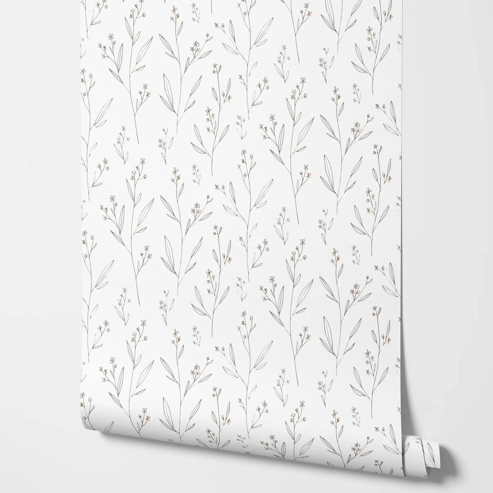 Minimal Floral Wallpaper. Beige Color Peel and Stick Wall Mural For Home Decoration.Wallpaper Home DécoMultiple Colors Available