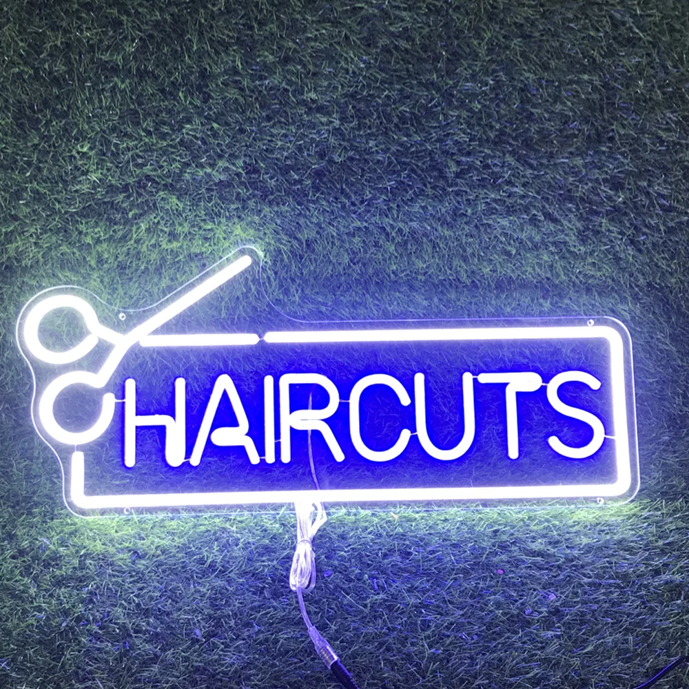 LED Haircut Barber Shop Neon Sign Hair Salon LED Neon Light Signboard Business Display Sign Store Studio Decoration Wall Decor