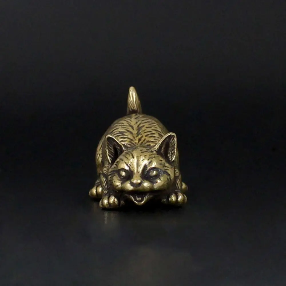 Lucky Brass Small Cat Metal Statue Retro Cute Animal Figurines Simulated Exquisite Model Sculpture Home