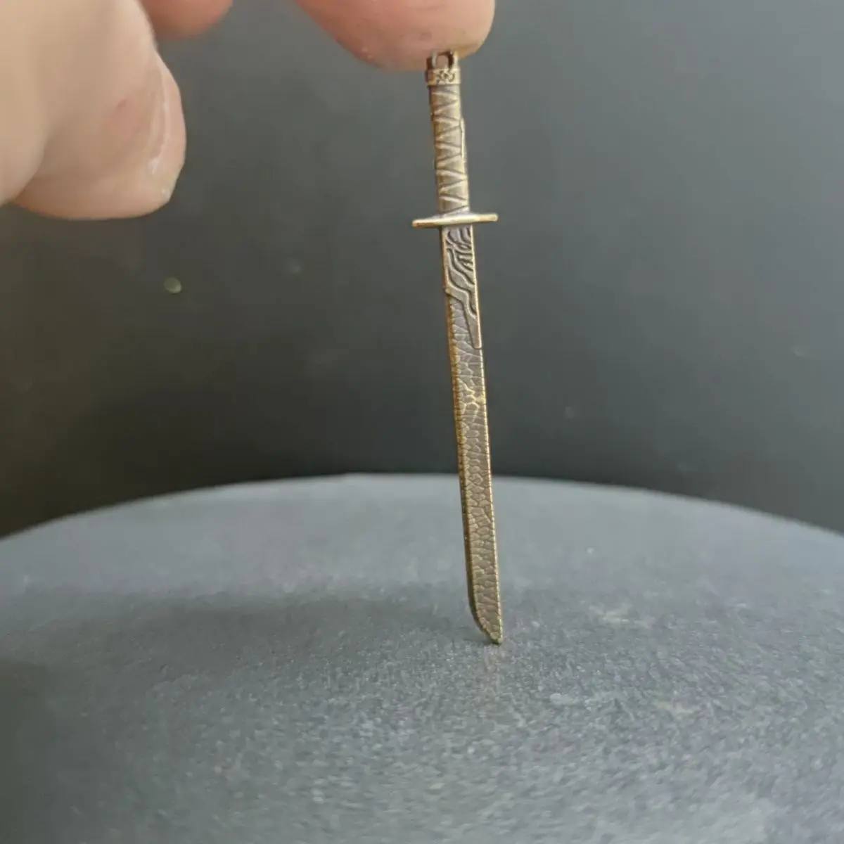 Solid Brass Mini Sword Medieval  Decor with Engraved Blade & Ring Pommel, Desk Sword Collectible Decor Gift ​Letter Opener