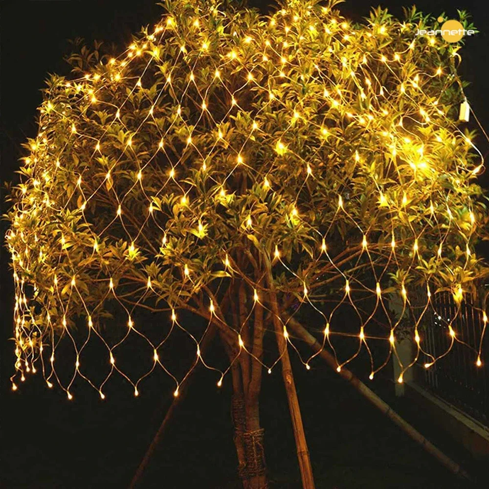 Solar LED Net Lights Outdoor 192led Light Network Leds Control 8 Modes Raincoat Chain Lights for Christmas Curtain Decor Balcony