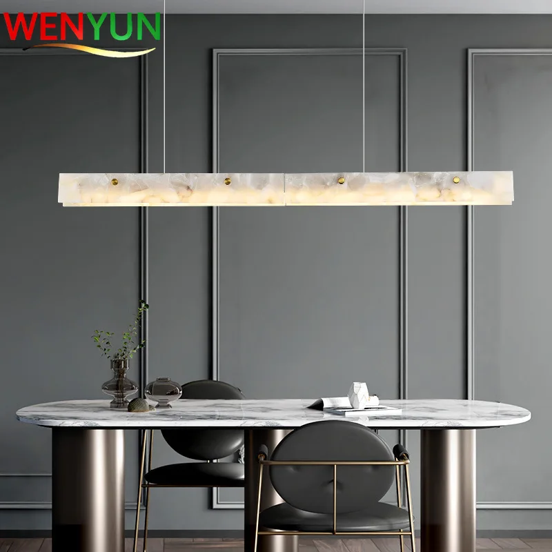 Lampa wisząca z naturalnego marmuru LED minimalistyczny żyrandol do zawieszenia na suficie nad wyspę kuchenną, do jadalni, baru