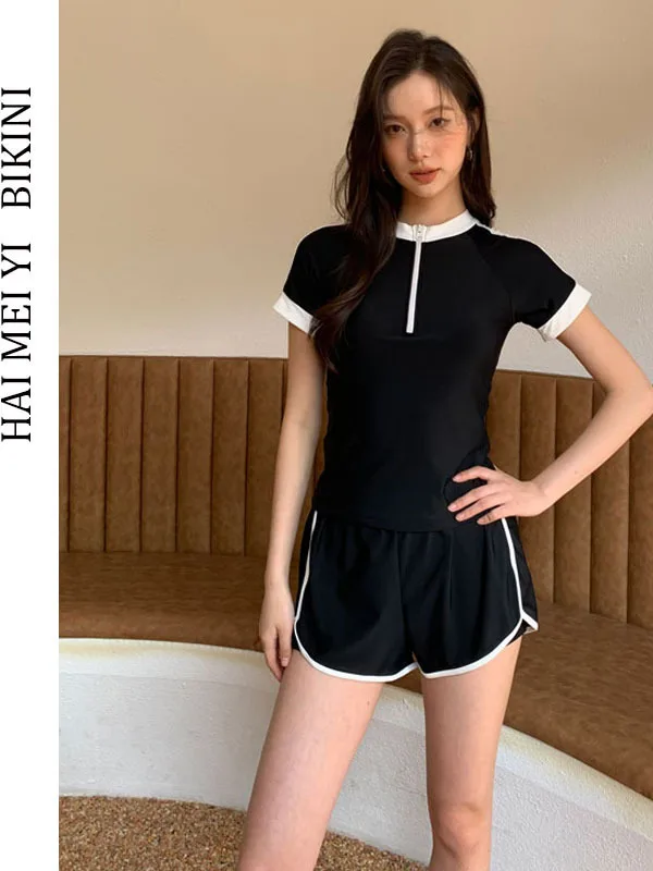 

Hamiyi New Style Sports Swimsuit Women's Student Small Chest Conservative Cover up Slimming Hot Spring Swimwear
