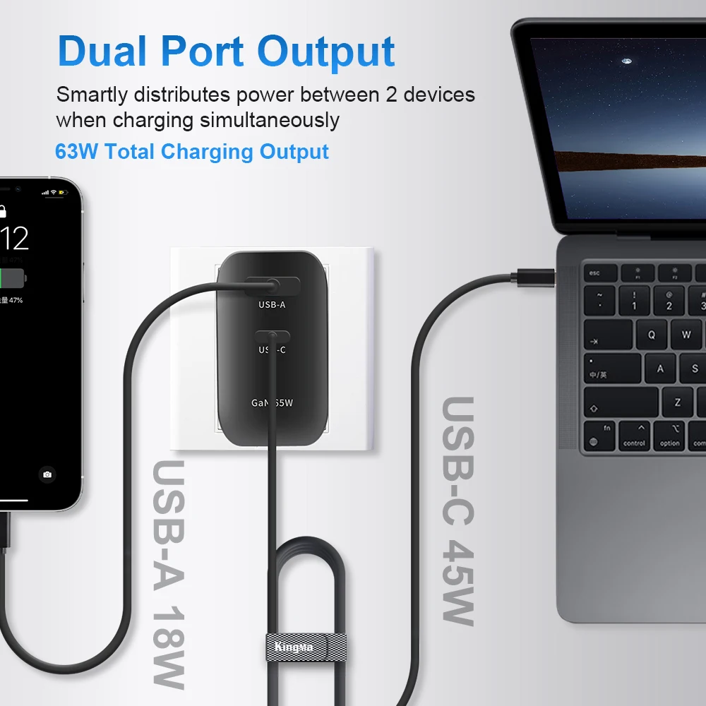 Портативное зарядное устройство KingMa, 65 Вт, сетевое зарядное устройство GaN PD типа C, зарядное устройство для ноутбука Dell 7275 7370 5420 5285 5520 XPS 13 3100 3400, адаптер, шнур питания