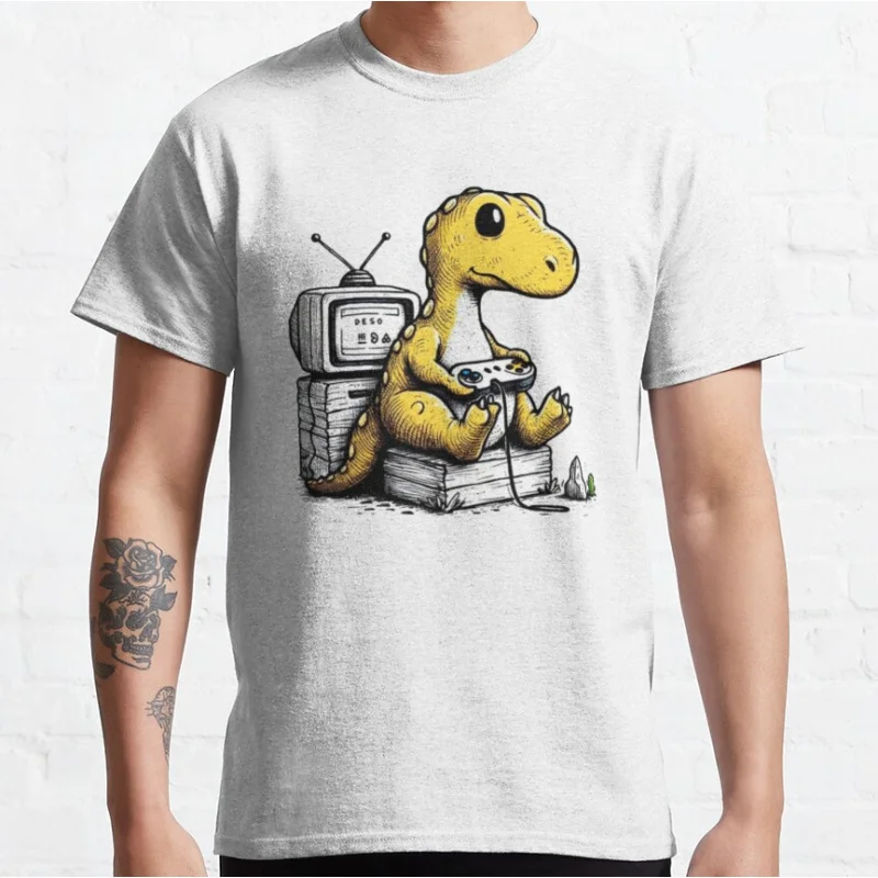 دينو ألعاب مضحك غير متصل تي ريكس 90s الكرتون بكسل لعبة فيديو ديناصور تي شيرت للرجال حجم كبير الكبار بلايز S-6xl #2