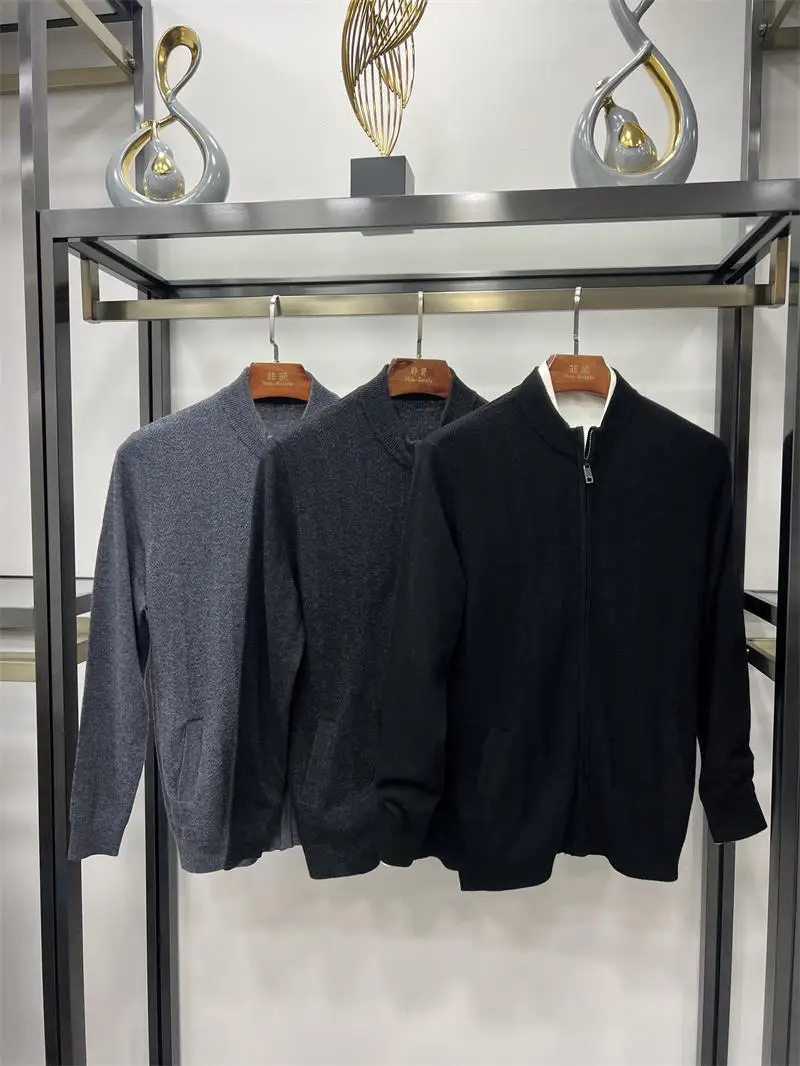 

Мужской шерстяной вязаный кардиган Non-Saints: повседневный, с воротником-стойкой, длинными рукавами, теплый, мягкий, эластичный, деловой стиль, зимняя мода