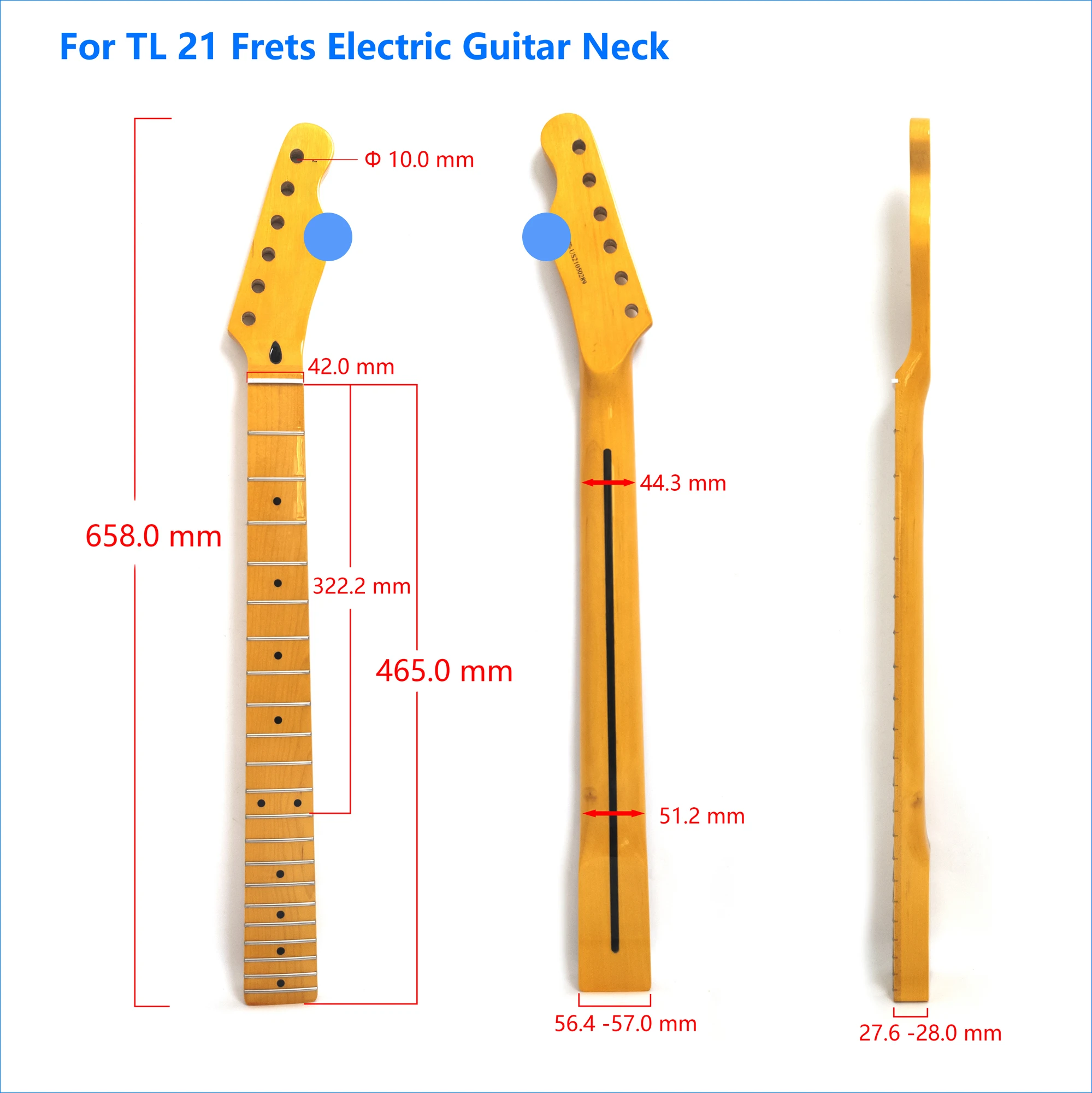 Electric Guitar Neck Glossy Yellow Canada Maple 21 Frets with Logo for TL Guitar Replacement Parts