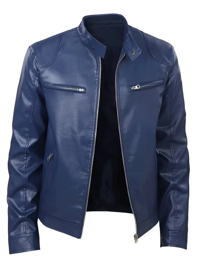 2023 Neue Modische Herren Winddichte Stehkragen-PU-Jacke, Geeignet für Frühling und Herbst Outdoor Casual Motorradbekleidung – Detail 6