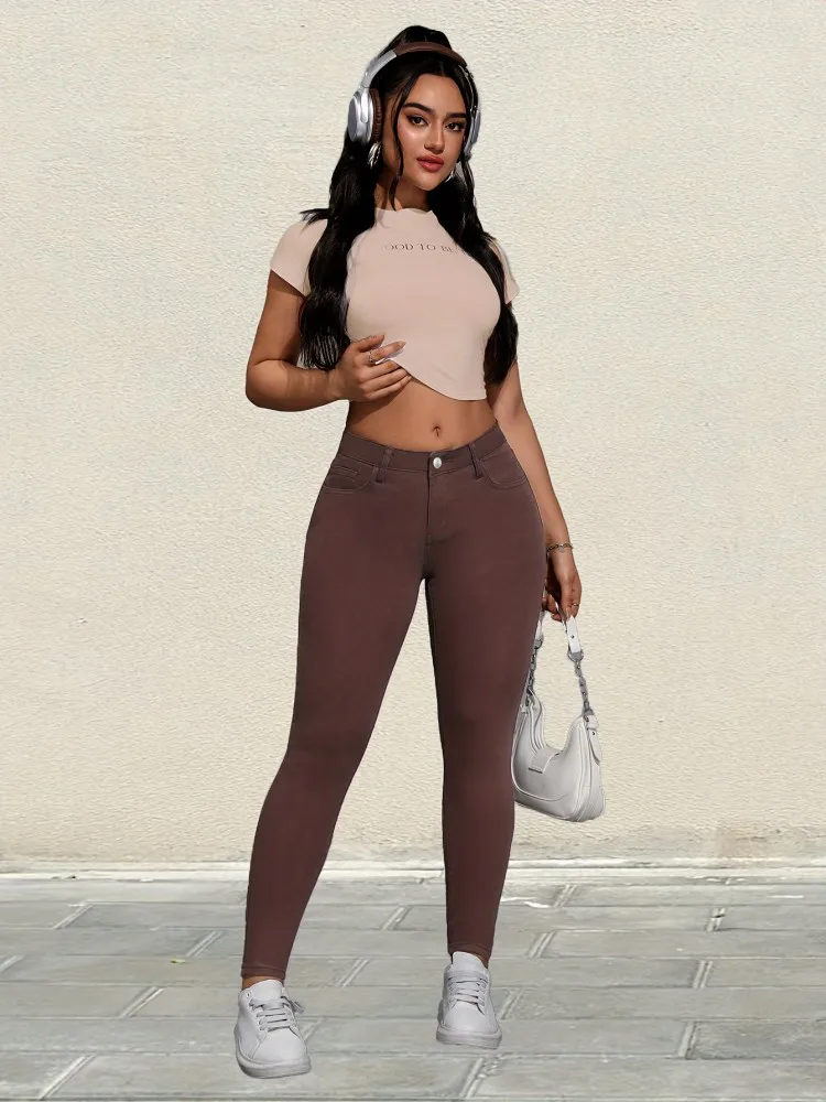 

﻿ Coffee colored fashionable stretch slim fit jeans