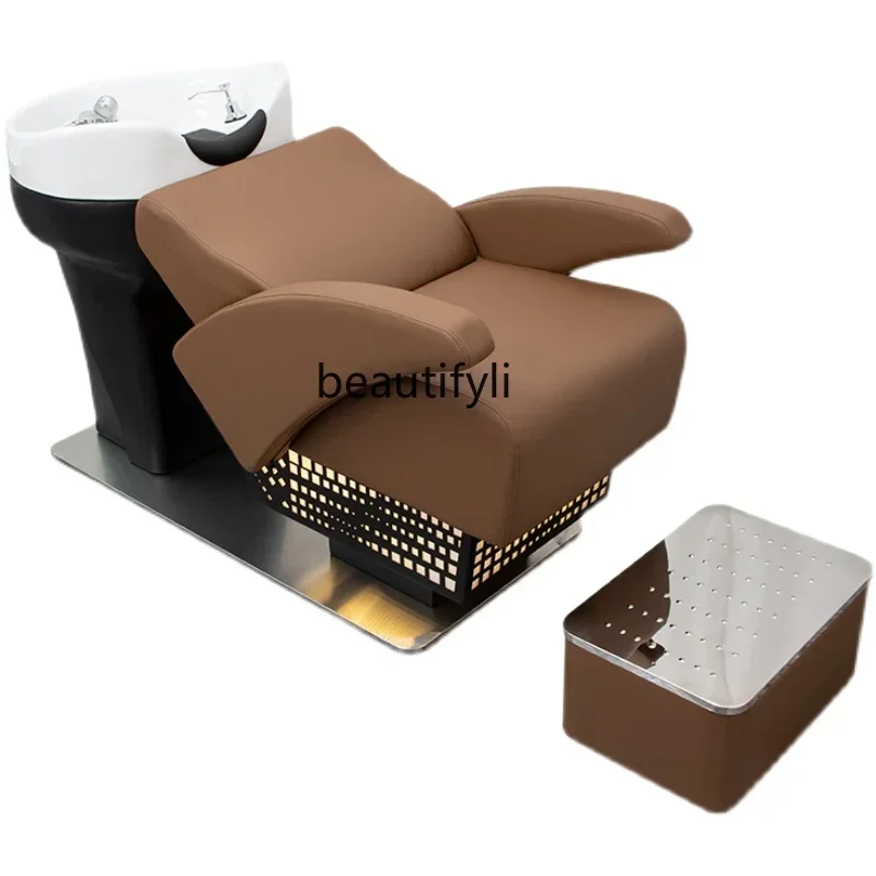 Hairdressing Flushing Bed Barber Shop Ceramic Basin Shampoo Chair Stainless Steel Japanese Half Lying Shampoo Chair