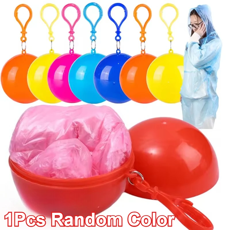 

1PCS Mini Portable Raincoats Ball Random Colorful Disposable Rain Ponchos for Unisex Outdoor Camping Hiking Emergency Rain Coat