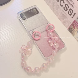 Bracelet Chain Gradient Pink Glitter Hinge Clean Case For Samsung Galaxy Z Flip 3 4 5 6 zflip5 Protective Cover