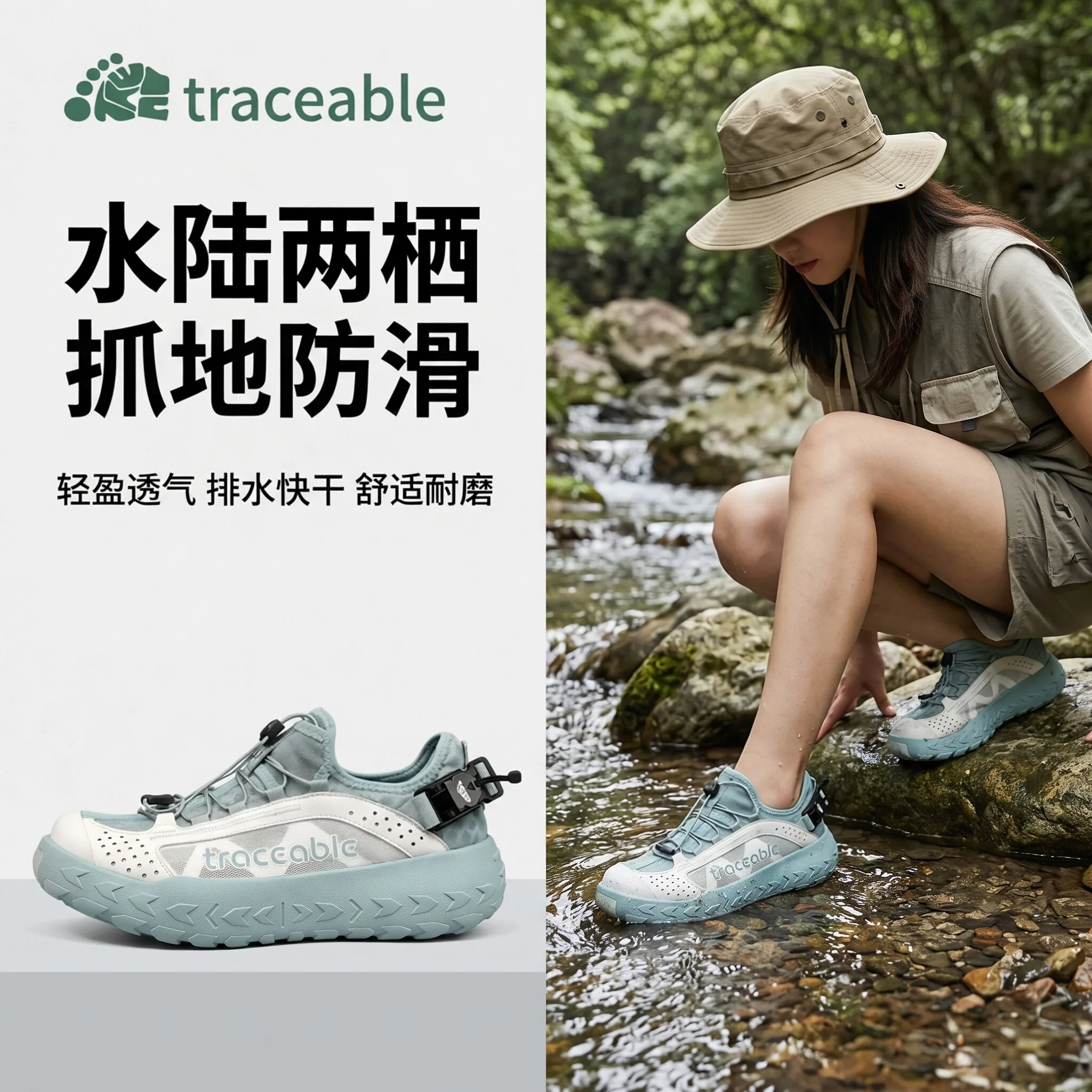 traceable Men's and Women's Outdoor Hiking and Climbing Shoes Sandals for Wading in Water Anti-Slip Shoes for Rafting Downstream