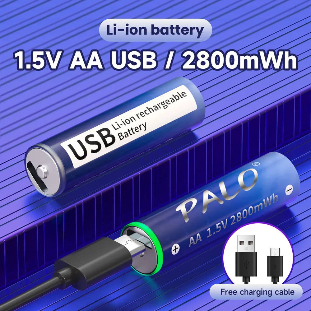 1.5V AA 2800mWh USB Baterai Li-ion Isi Ulang Kapasitas Tinggi Baterai Lithium USB 1.5V untuk Mainan Listrik Remote Control + Kabel USB