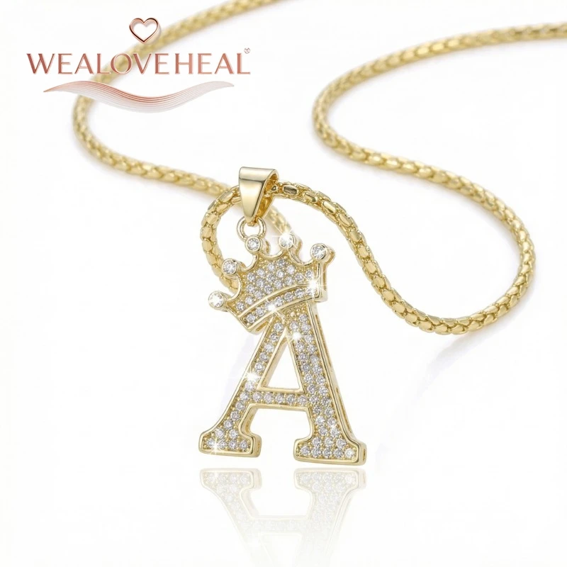 18K Vergoldete A-Z Kronen-Initial-Halskette, Iced Out CZ 26 Buchstaben-Anhänger-Kette, Personalisierter Hip-Hop-Schmuck Geschenk für Ihn und Sie – Detail 15