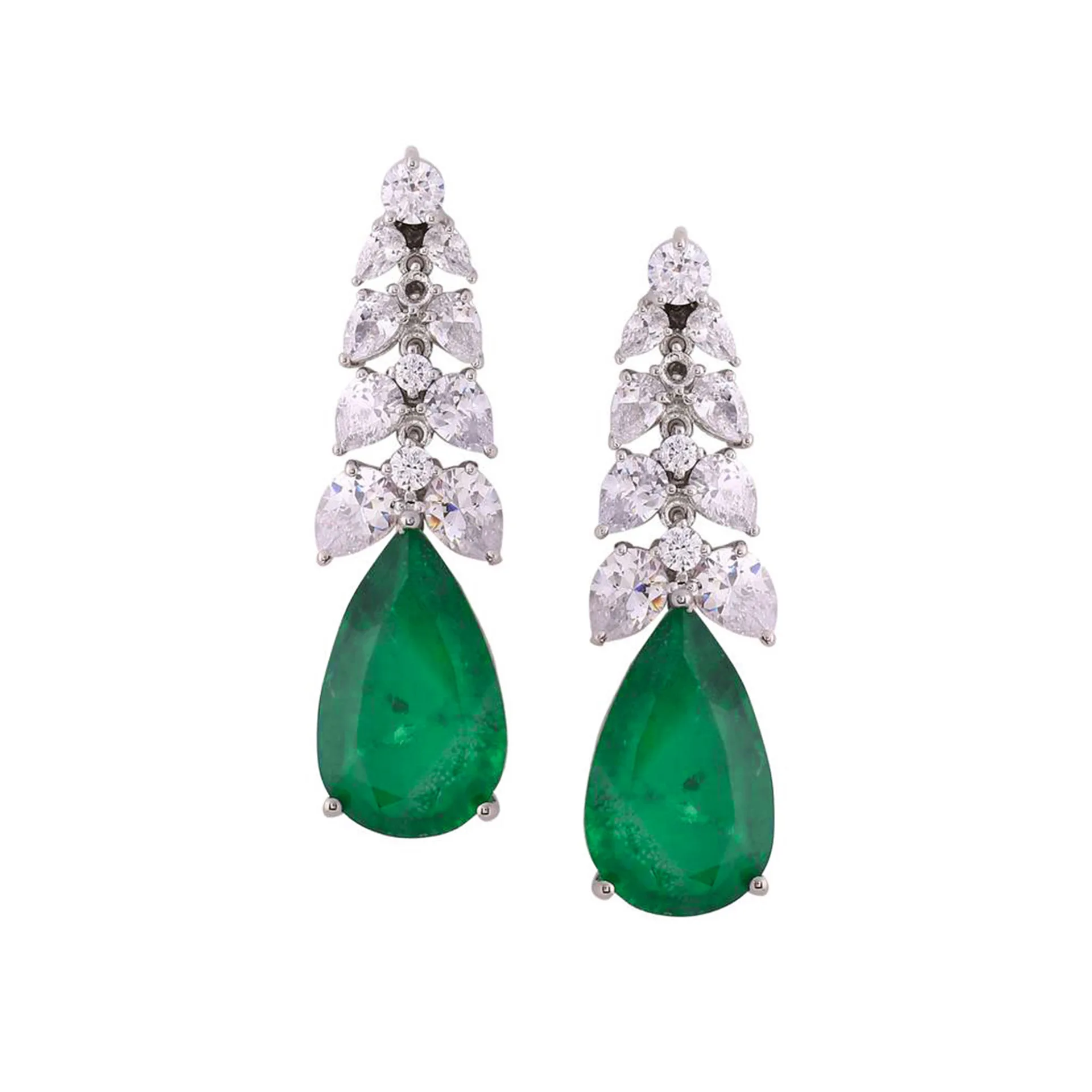 

New S925 Silver High Carbon Diamond Wood with Green Water Drop Shape Fashion Versatile Girl Earrings Wedding Jewelry