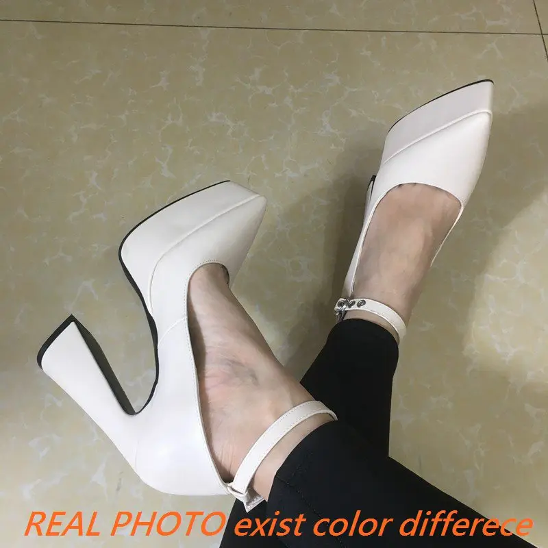 ORCHA LISA Ladies Pumps Pointed Toe Block Heel 14.5cm Platform 4.5cm Ankle Buckle Strap Sexy Party Female Shoes Big Size 42 43