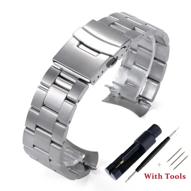 

20mm 22mm 304L Solid Stainless Steel Curved End Watch Strap Diving Metal Watch Band for Universal Band Folding Buckle Bracelet