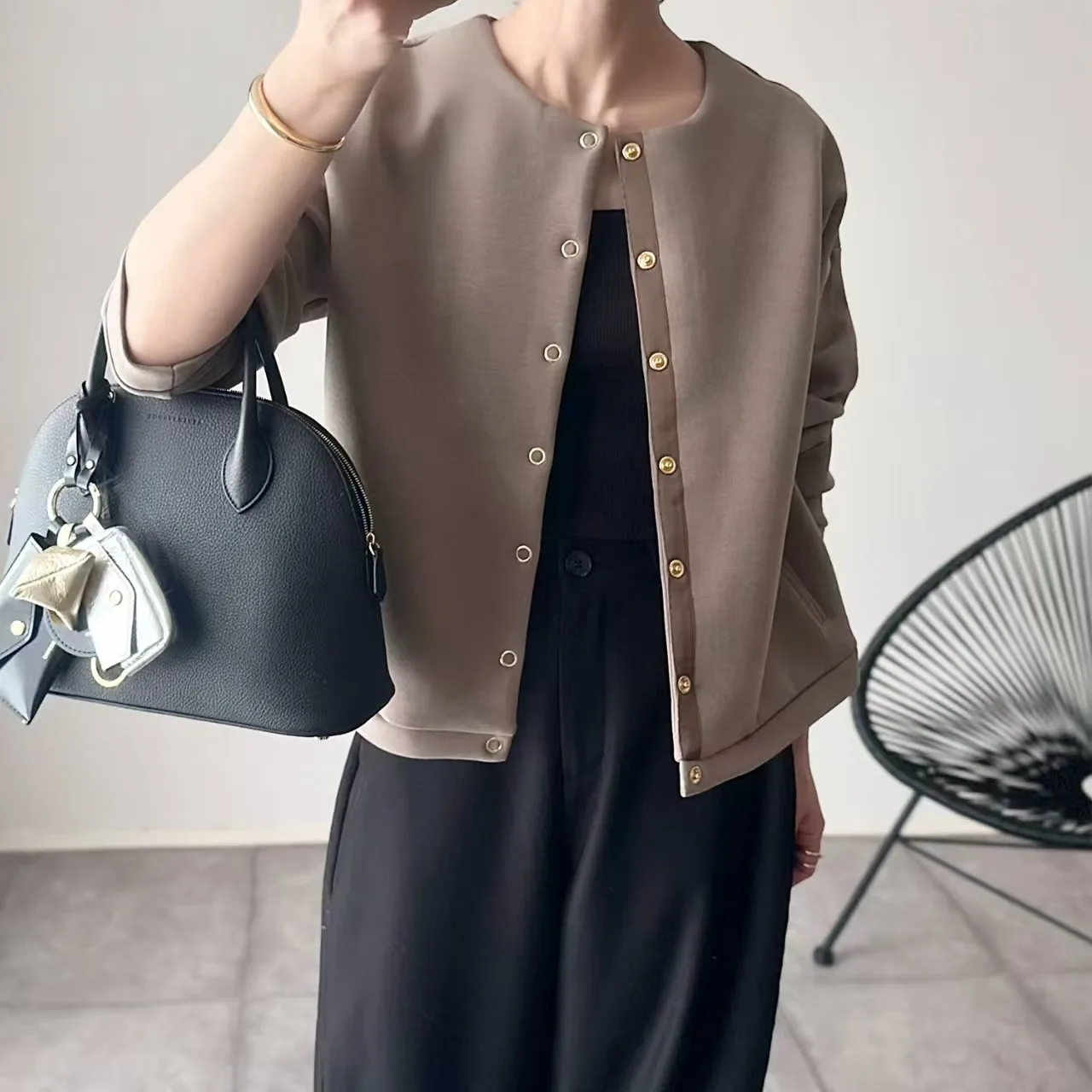 Felpa con cardigan aperto rotondo Ne da donna allentata Or Capispalla Primavera Autunno Nuovo Sle Versatile Top adatto ai pendolari