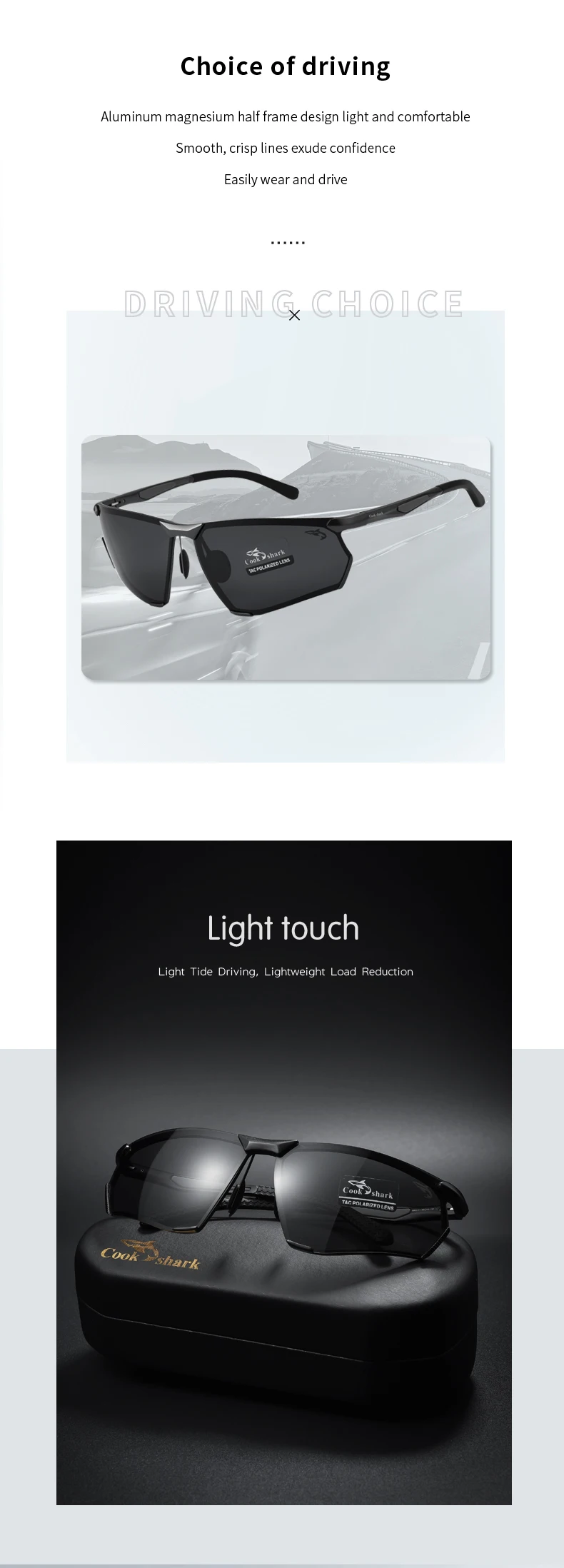 Cook Shark's neue polarisierte Outdoor-Rad-Sonnenbrille für Herren, Fahrer, farbwechselnde Brille zum Angeln, Sonnenbrillen, H – Detail 3