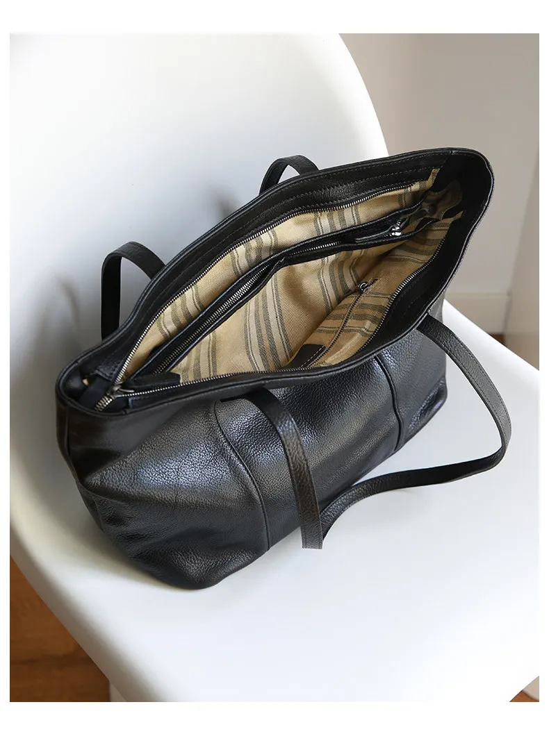 PNDME einfache, handgefertigte Vintage-Tasche aus echtem Leder, große Kapazität, Damen-Handtasche, Freizeitmode, Einkaufstasche aus Rindsleder, Schultertasche – Detail 8