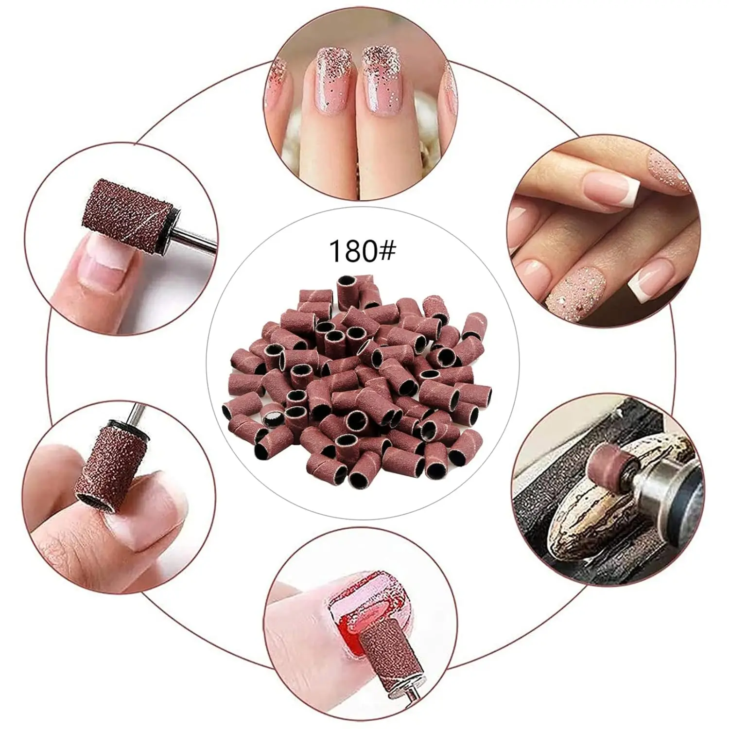9*13MM Sanding Cap Bands 50/100Pcs for Electric Manicure Machine 80/120/180/240 Grit Professional Manicure Nail Polish Removal