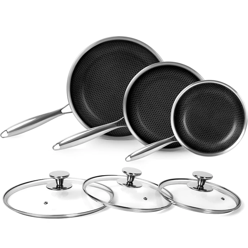 Sartén de acero inoxidable con tapa, sartén antiadherente de panal, sartén no tóxica, sartenes para tortilla de huevo, utensilios de cocina JT561