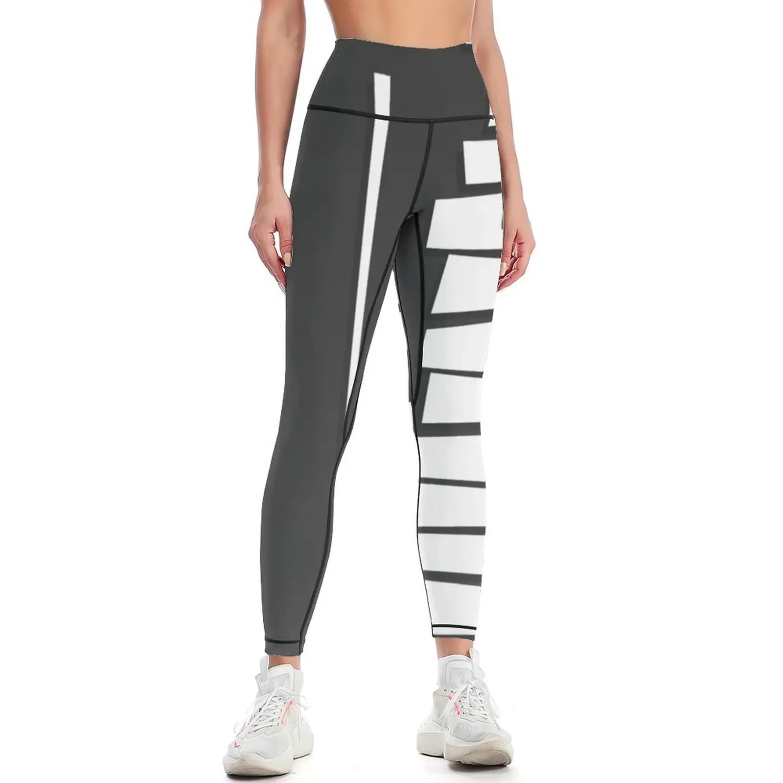 

Modern abstract black and white piano keys octave silhouette Leggings active wear Sports female Womens Leggings