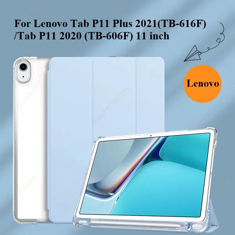 Mit Bleistift Halter Fall für Lenovo Tab P11 Plus Fall 2021 TB-J606 TB-J607 11 Zoll Standplatz-abdeckung Fall Weiche Magnetische TPU Zurück Abdeckung