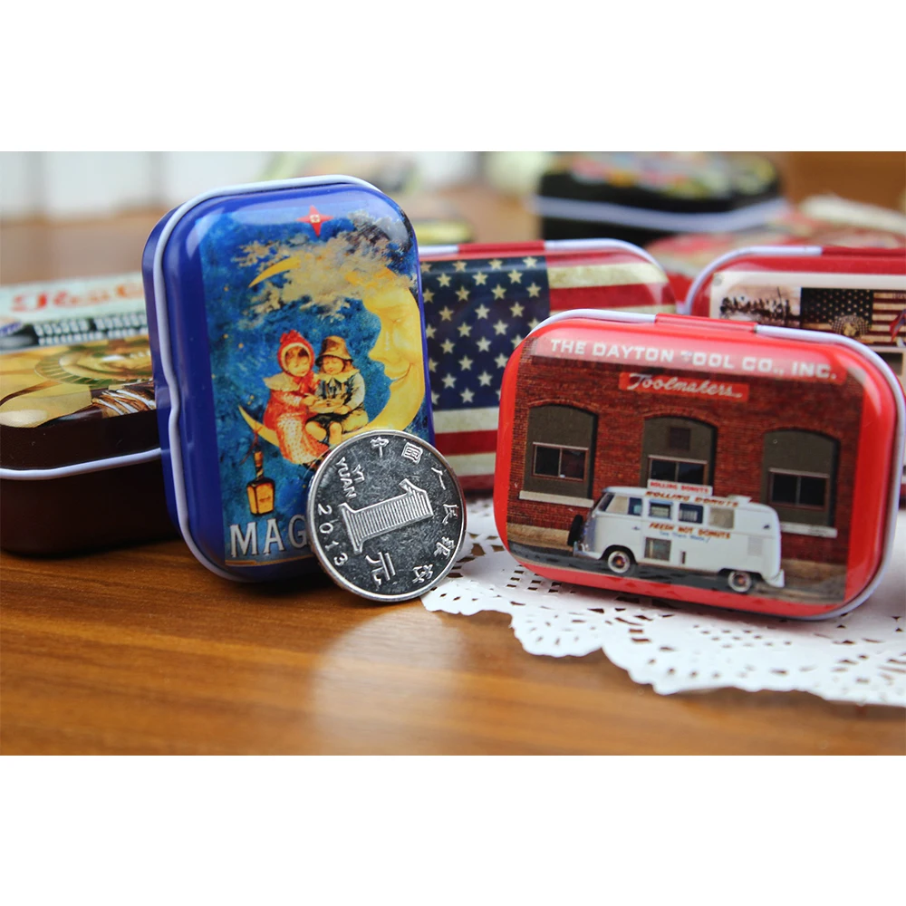 32pcs Portable American Style Mini Travel Tin Tinplate Vintage Metal Tins Storage Box for Chocolate Candy Packing Wedding Gift