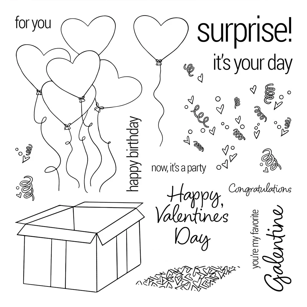 

Surprise It's Your Day Clear Stamps and Coordinating Dies Valentine's Day Silicone Stamps for DIY Scrapbooking Cards Making X40