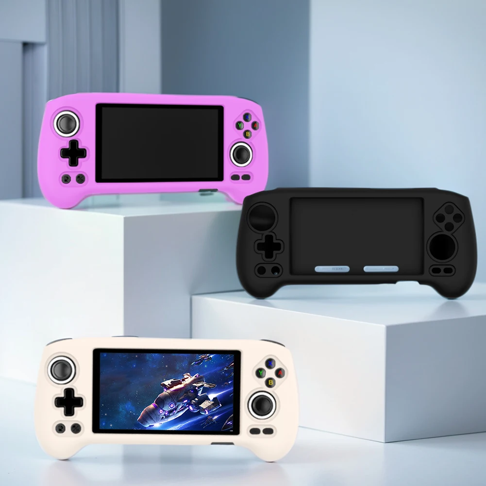For ANBERNIC RG556 Game Console Soft Silicone Case Drop-proof Shockproof Protective Cover + Tempered Film 9H HD Screen Protector image 2