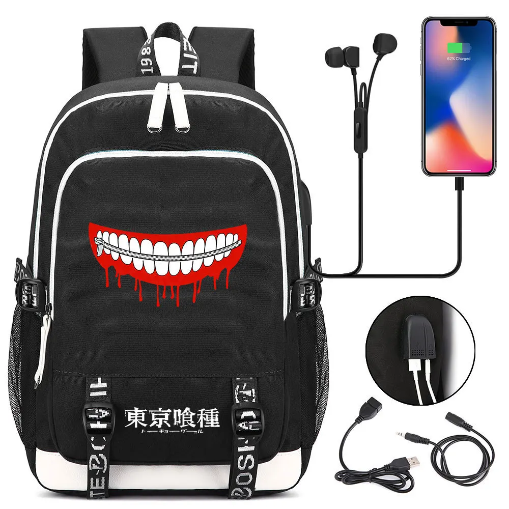 New Tokyo Ghoul School Bags For Teenager USB Charging Laptop Backpack Women Men Rucksack Boys Girls Book Bag Mochila Travel Bag