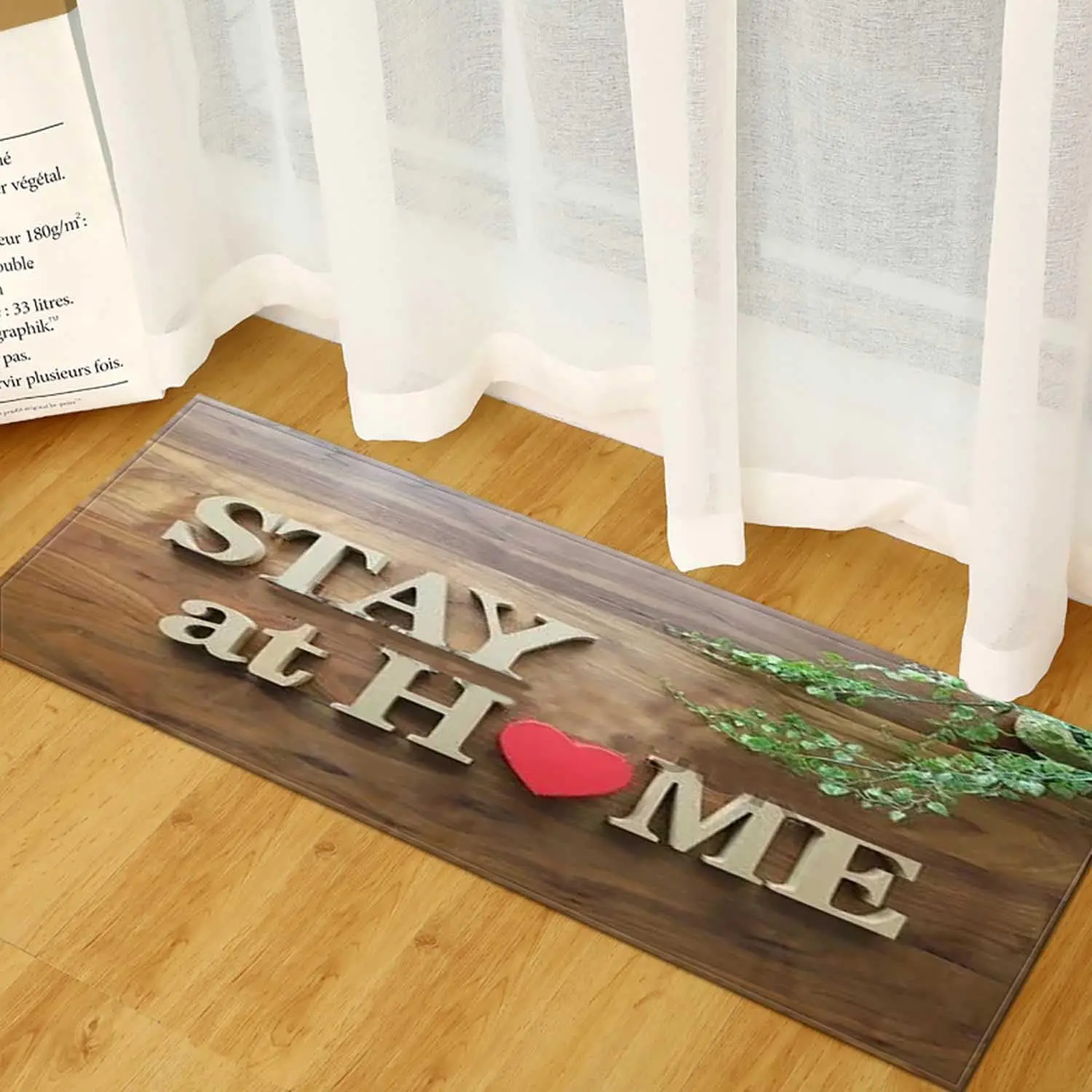 

Rustic Dark Wood Stay at Home Kitchen Rug - Washable Comfort Runner Mat - Farmhouse Laundry Doormat - Indoor Non Slip Floor Rug