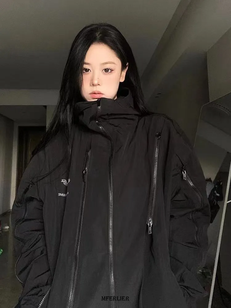 Plus Size 6XL 150KG Women Zipper Jacket Autumn Hoodies Black Color Long Sleeve Windproof Outdoor Coat