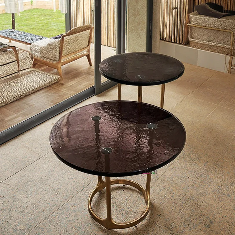 Side few light luxury high sense living room home small round table modern creative brass designer corner few