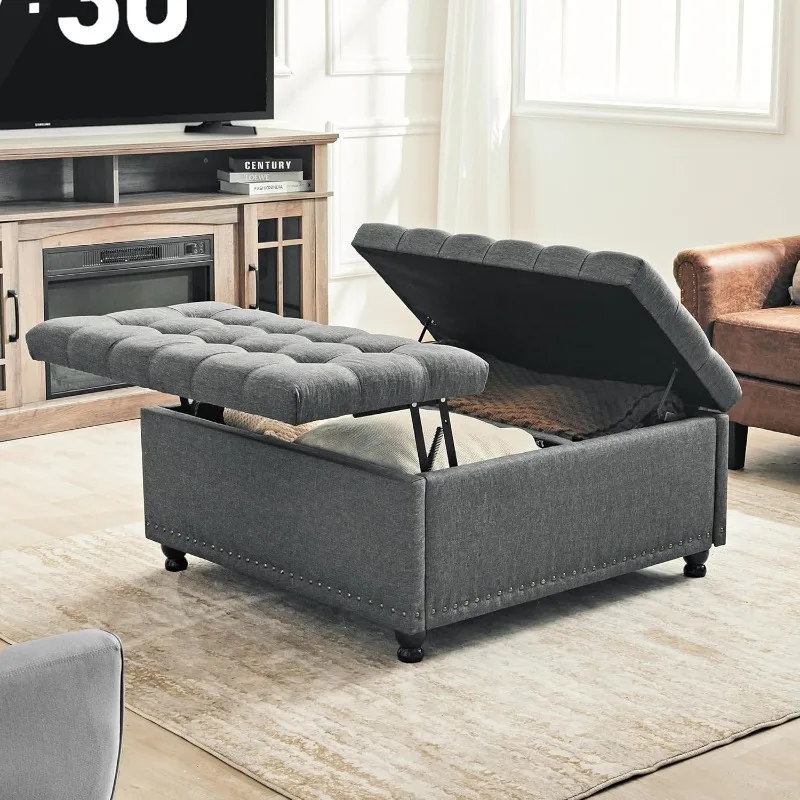 Large Square Storage Bench, Storage Coffee Table Large Square with Storage Lift Top Tufted  for Living Room Bedroom