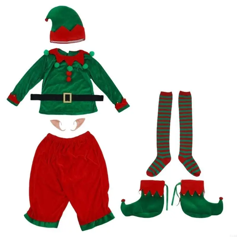 

Festive Childrens Elf Costume Set Soft Elastic Holiday Play Dress Party Wear 6XDA