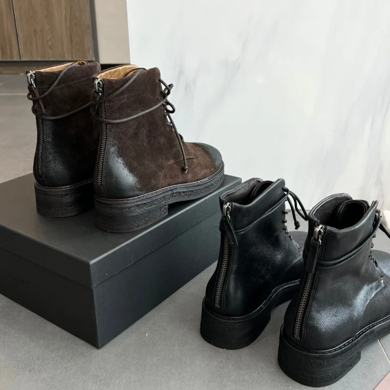 Imported Dark Brown Suede Black Leather Boots