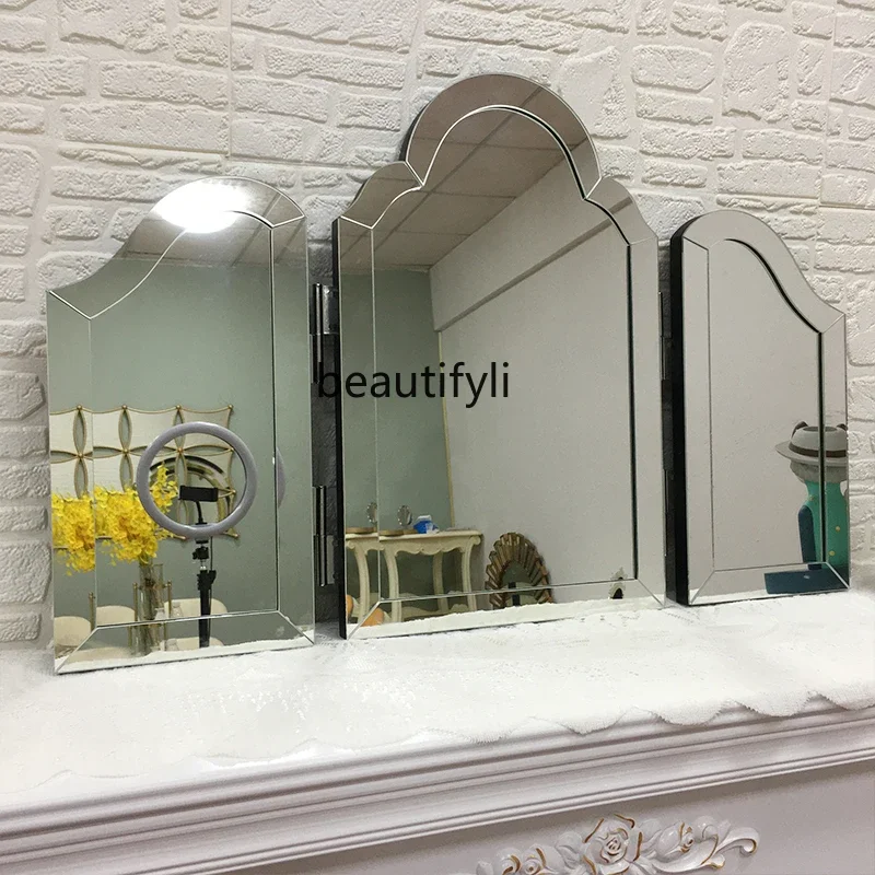 European makeup mirror light luxury three-fold irregular vanity mirror bedroom special-shaped mirror