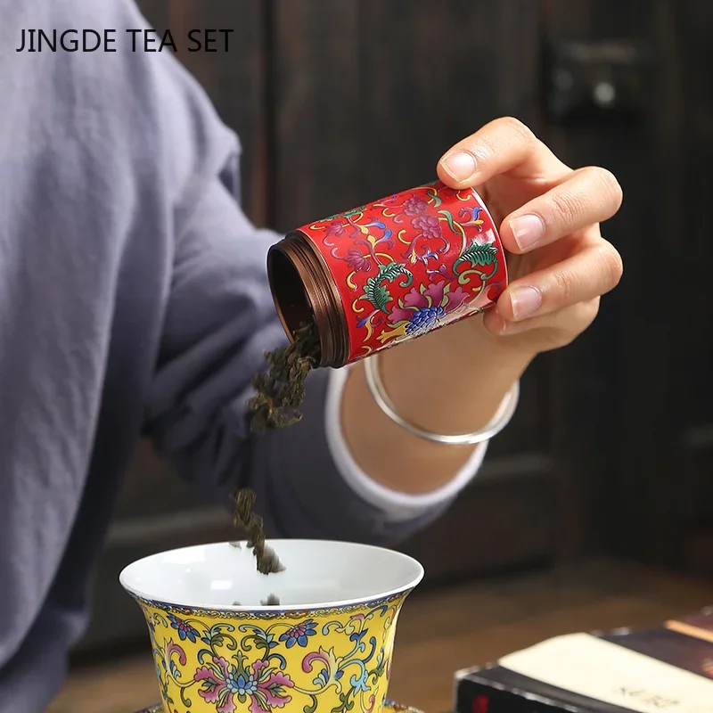 Portable Travel Ceramics Tea Caddy Mini Enamel Sealed Jar Tieguanyin Container Coffee Powder Canister Kitchen Spice Storage Tank