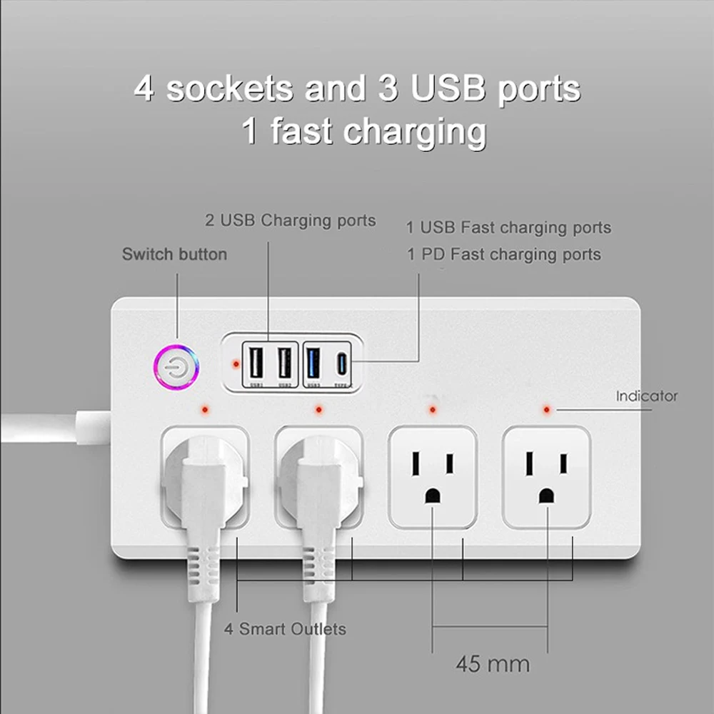 Imagem -02 - Zigbee-monitoramento de Energia Power Strip Controle Individual Wifi Tomada Usb Inteligente Plugue Eua Tuya Smart Life Casa Alexa Google