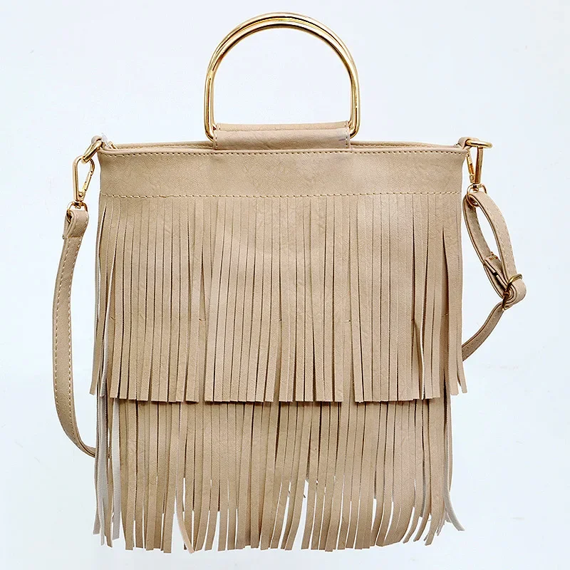 Women Bag PU Bucket Tassel Vintage Fashion New Shoulder Bag Handbag Pures And Bags Crossbody Metal Handle Women Bag High Quality