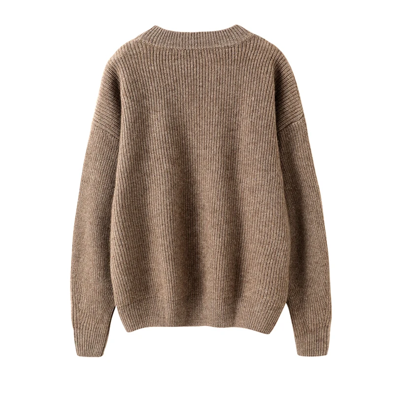 2024 New (100% Cashmere) Women's Seven Needle Thick Loose Large Bubble Sleeve Classic Versatile Fashion Women's Sweater