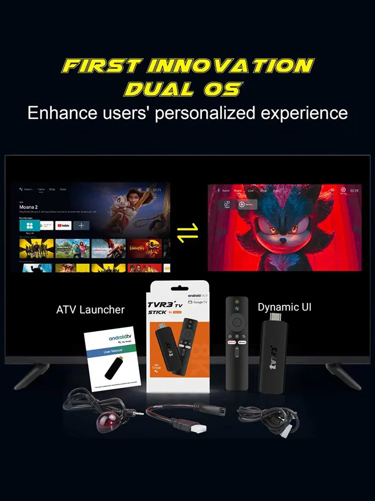 2026 TVR3+ Dual UI interface TV-stick 8K HD WIFI 6 Android 14.0 RK3518 Quad Core 8GB RAM 128GB ROM Home Theater mediaspeler - afbeelding 2